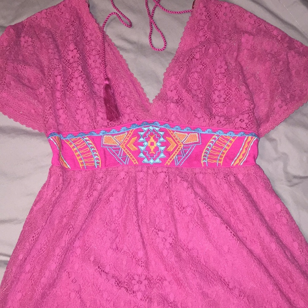 Pink lace & embroidered dress